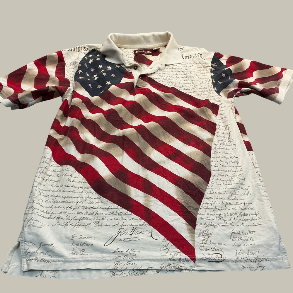 Cody James American Flag Declaration of Independence Polo Shirt Patriotic L